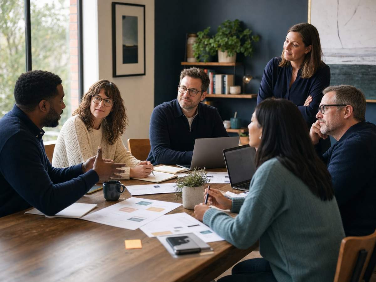 A ministry leadership team collaborating in a human-first AI workshop